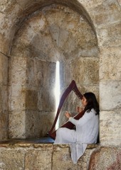 Lady playing a harp