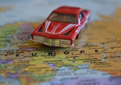 Toy car on a map of europe