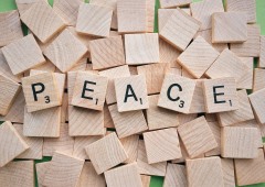 Peace TThe word Peace spelled out using Scrabble tiles