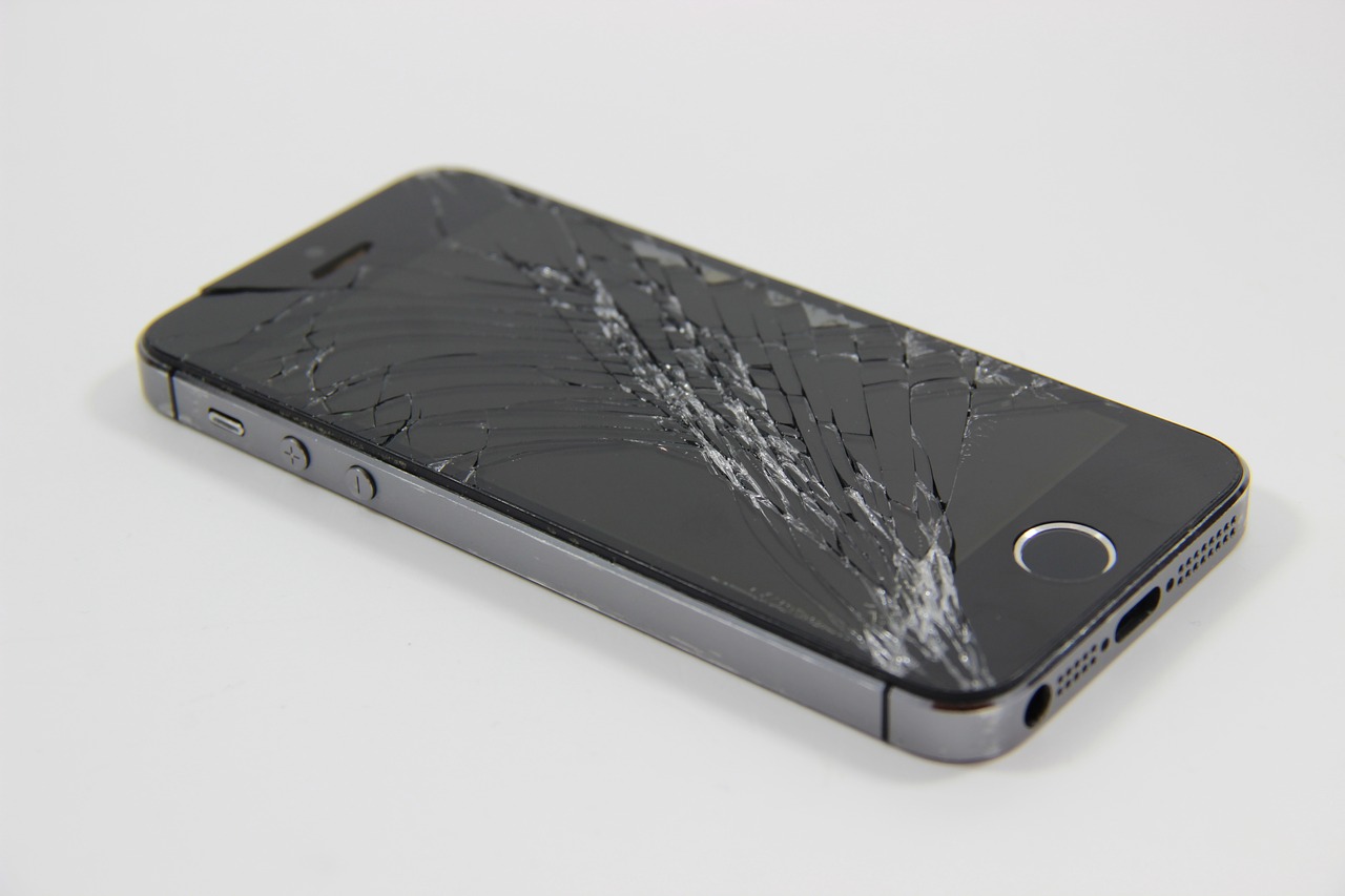 Mobile phone with cracked screen